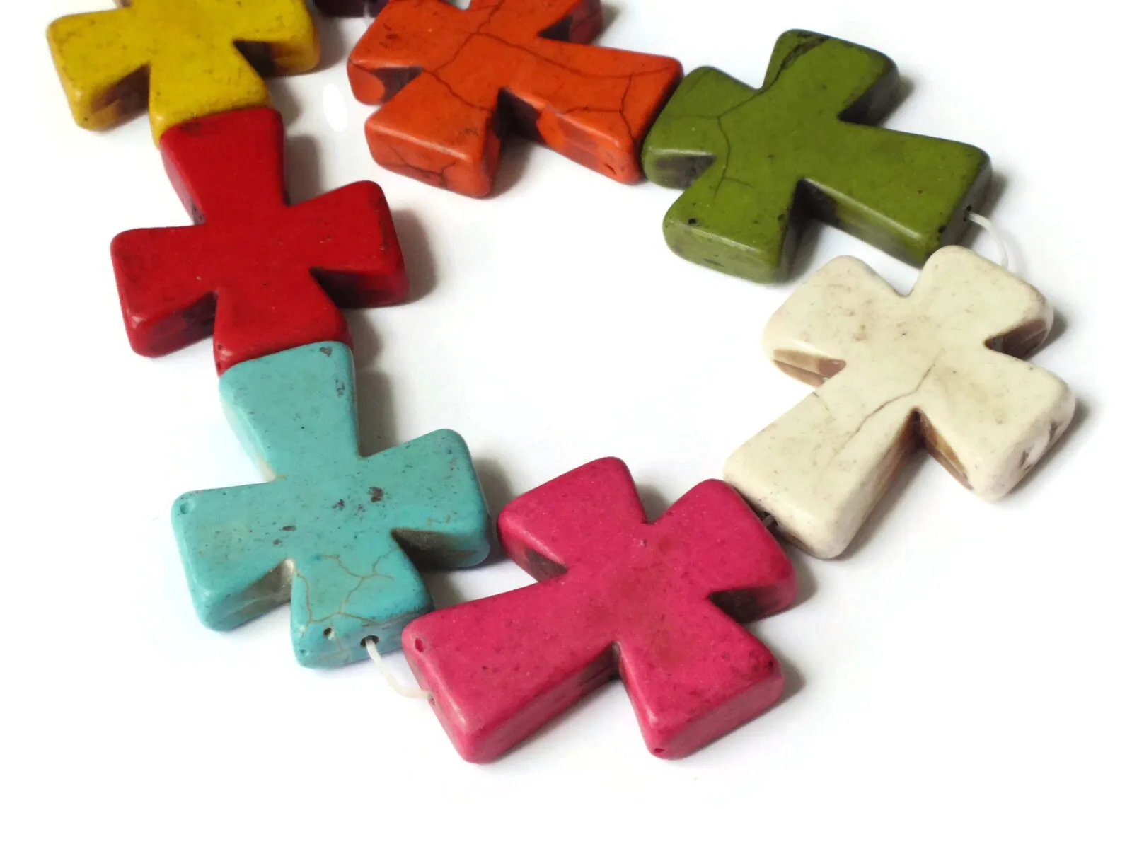 11 36mm Mixed Color Cross Dyed Synthetic Turquoise Beads