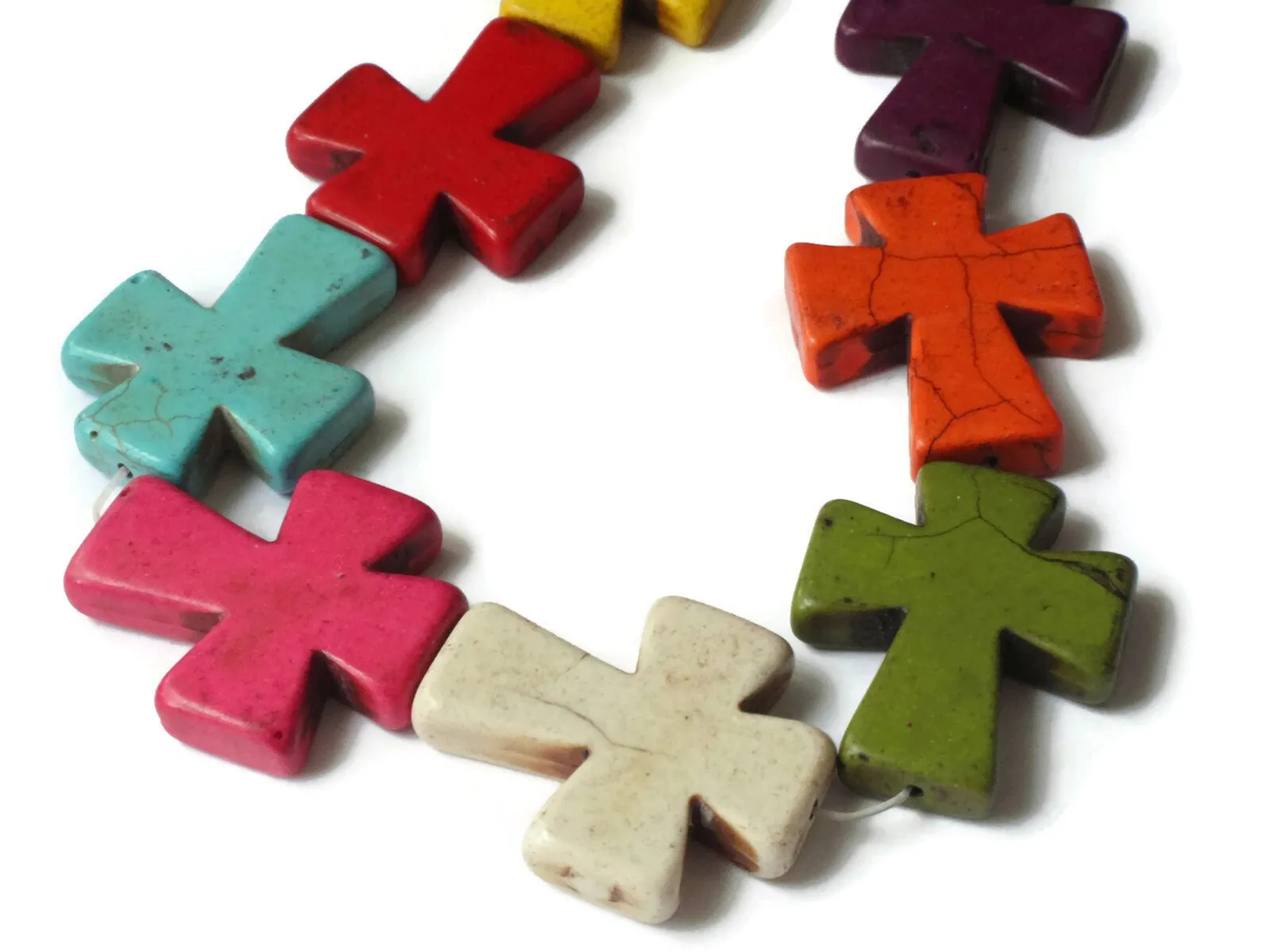 11 36mm Mixed Color Cross Dyed Synthetic Turquoise Beads