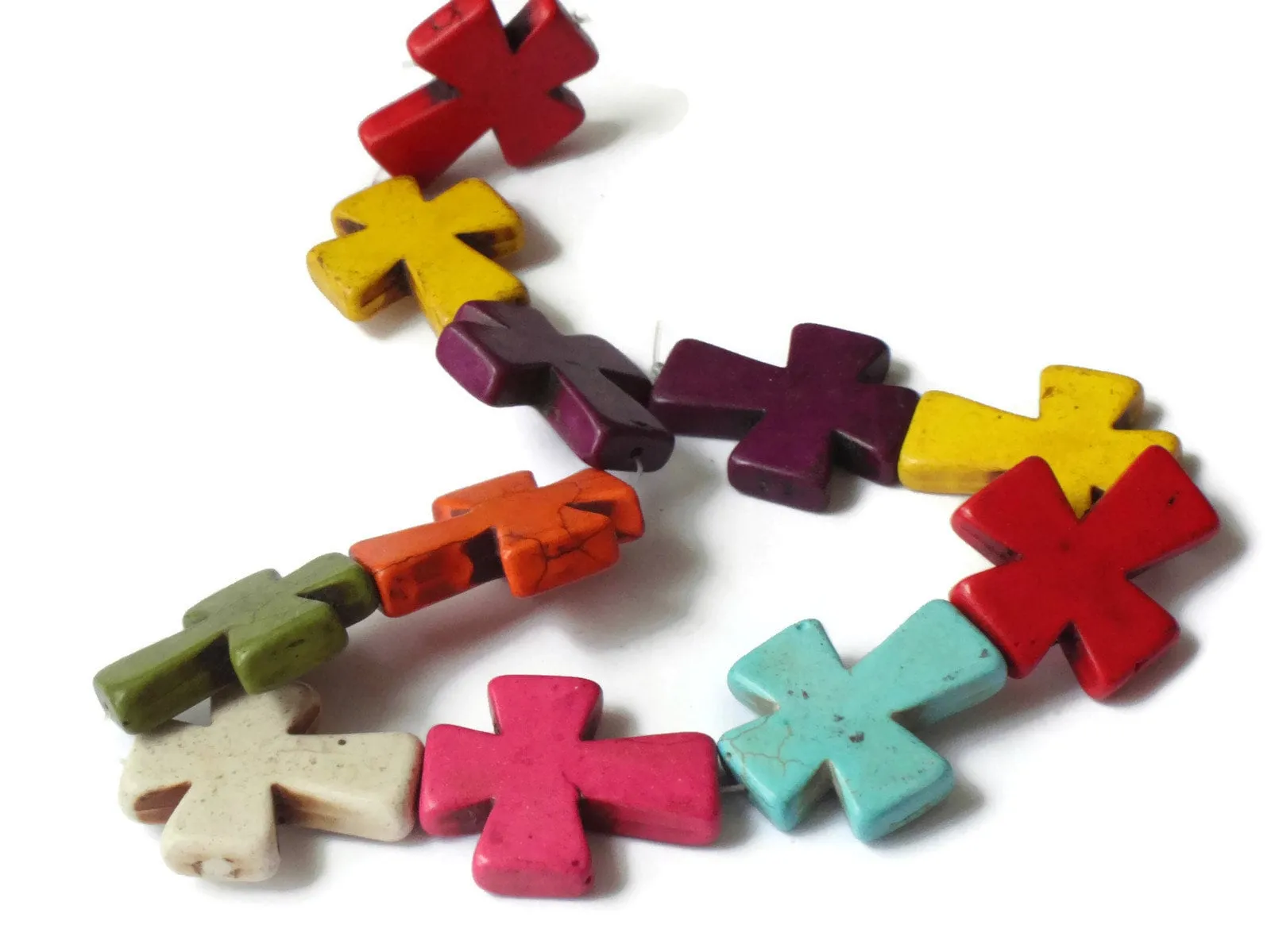 11 36mm Mixed Color Cross Dyed Synthetic Turquoise Beads