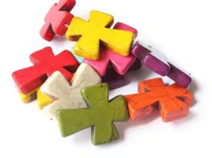 11 36mm Mixed Color Cross Dyed Synthetic Turquoise Beads