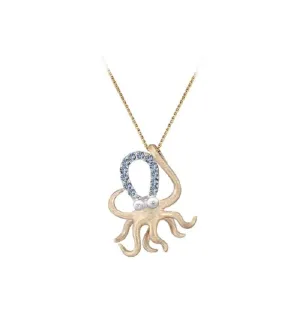 12k 2/tone Octopus Pendant with 2 Diamonds and 12 Pastel Blue Sapphires