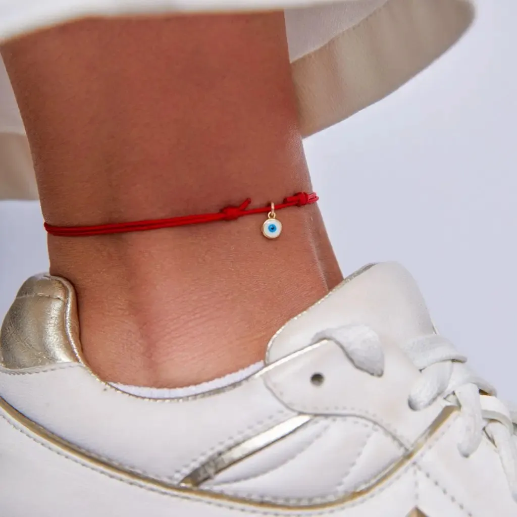 14K Gold Evil Eye Cord Anklet