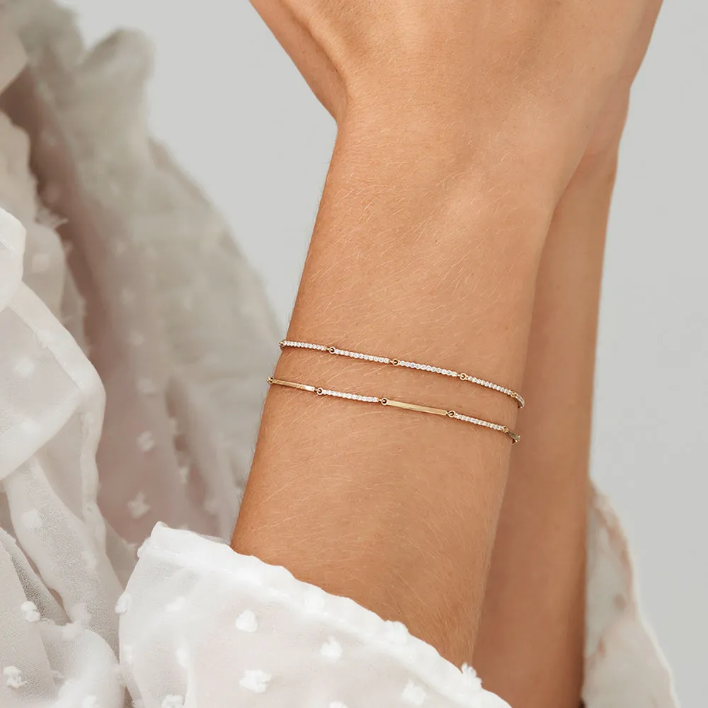 14k Gold Pave Stackable Diamond Bar Bracelet