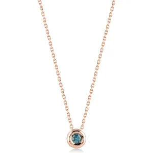 14K Solid Gold Solitaire Necklace with Blue Diamond