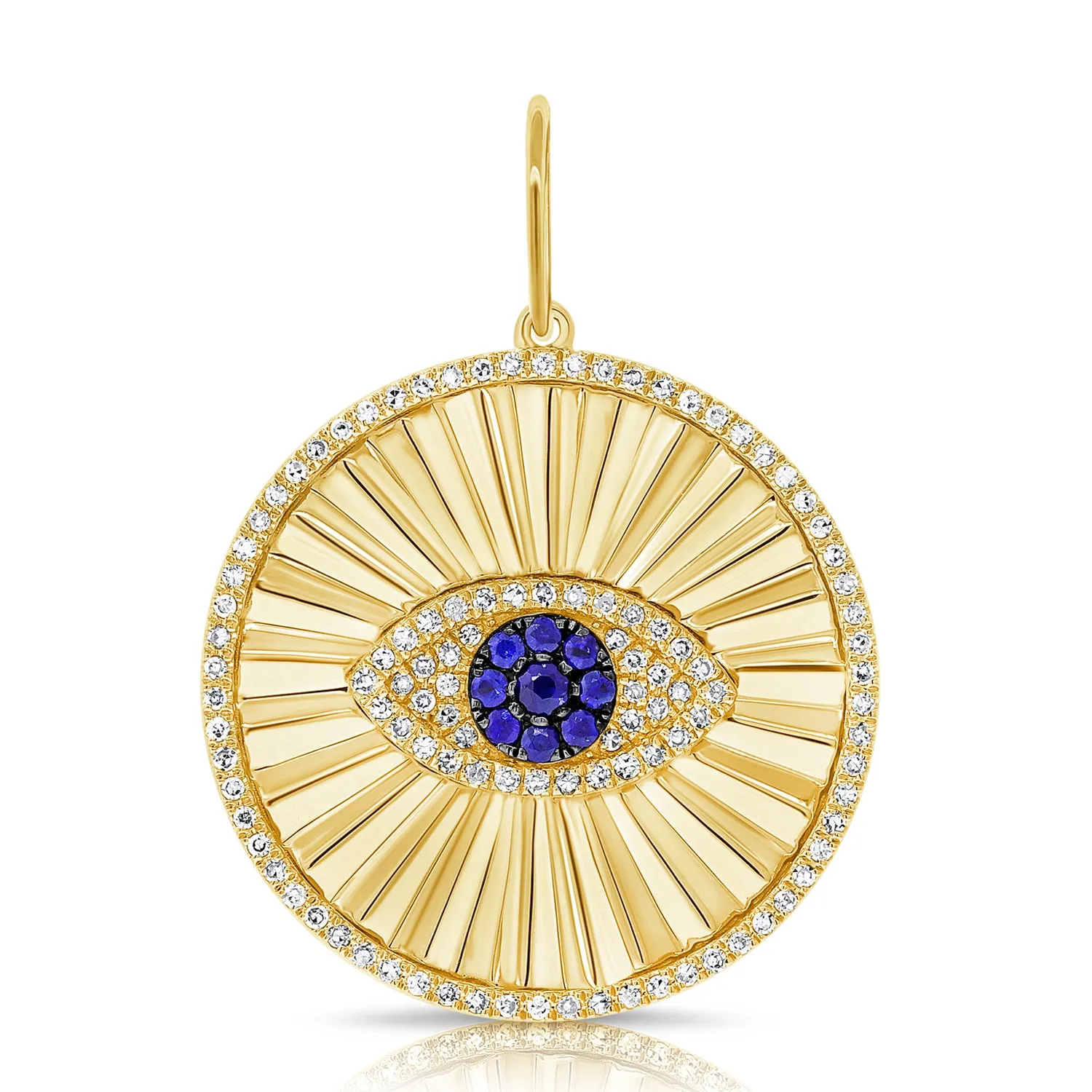 14K White Gold Diamond Sapphire Evil Eye Halo Pendant