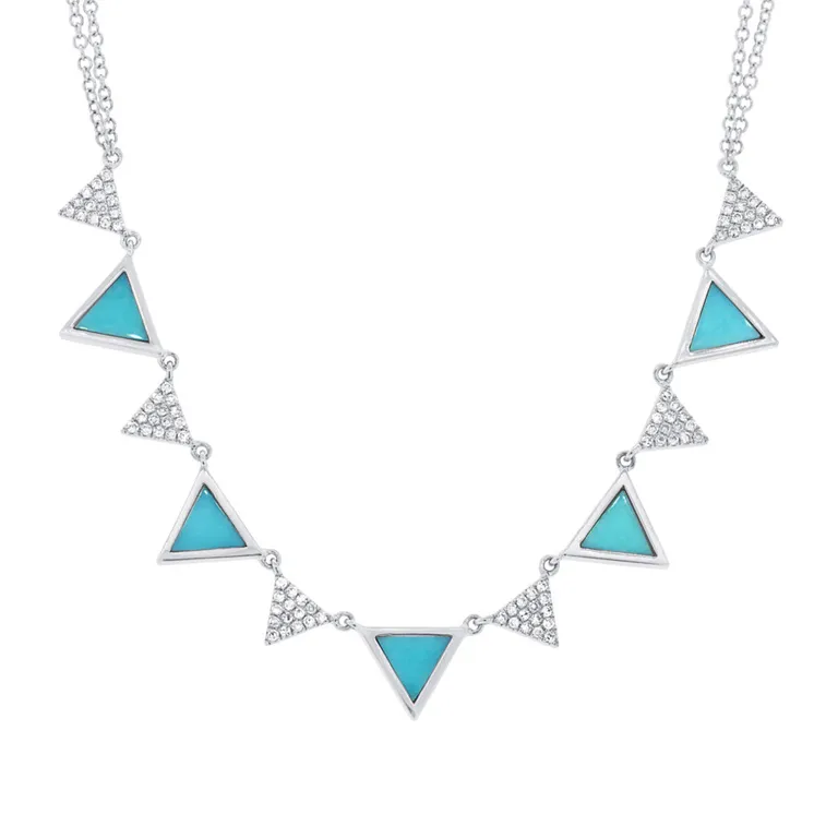 14K Yellow Gold Diamond and Composite Turquoise Triangle Necklace