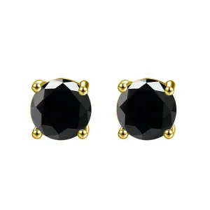 14k Yellow Gold Plated 1 Carat Round Created Black Sapphire Stud Earrings