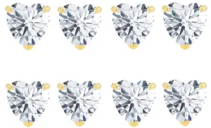 14k Yellow Gold Plated 6mm 1/2Ct Heart White Sapphire Set Of Four Stud Earrings