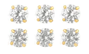 14k Yellow Gold Plated 6mm 2Ct Round White Sapphire Set Of Three Stud Earrings