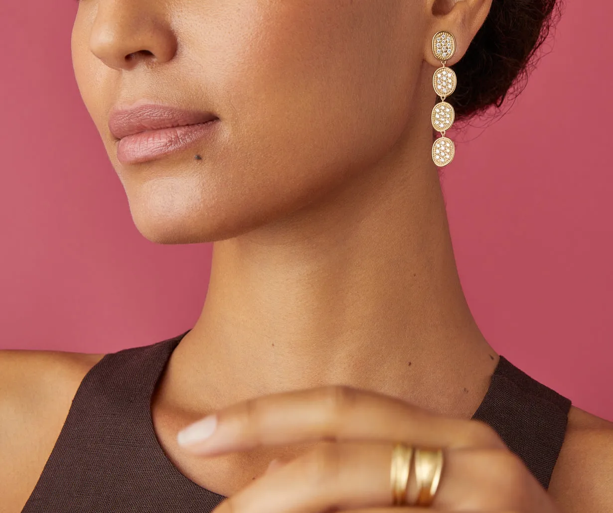 18K Yellow Gold Diamond Pavé Drop Earrings