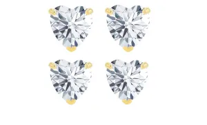 18k Yellow Gold Plated 4mm 1/2Ct Heart White Sapphire Set Of Two Stud Earrings