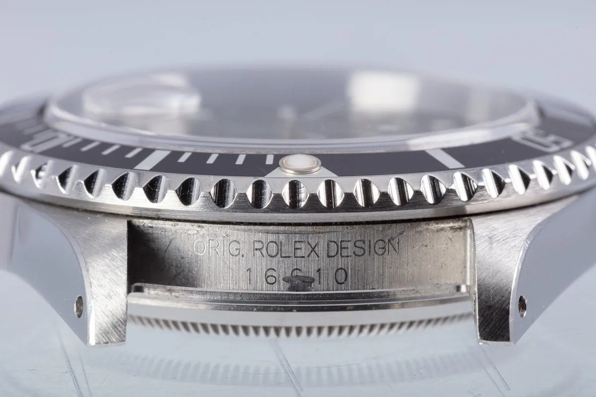 1999 Rolex Submariner 16610 with Box & Papers "Swiss Only" Dial Box, Papers & Service Card