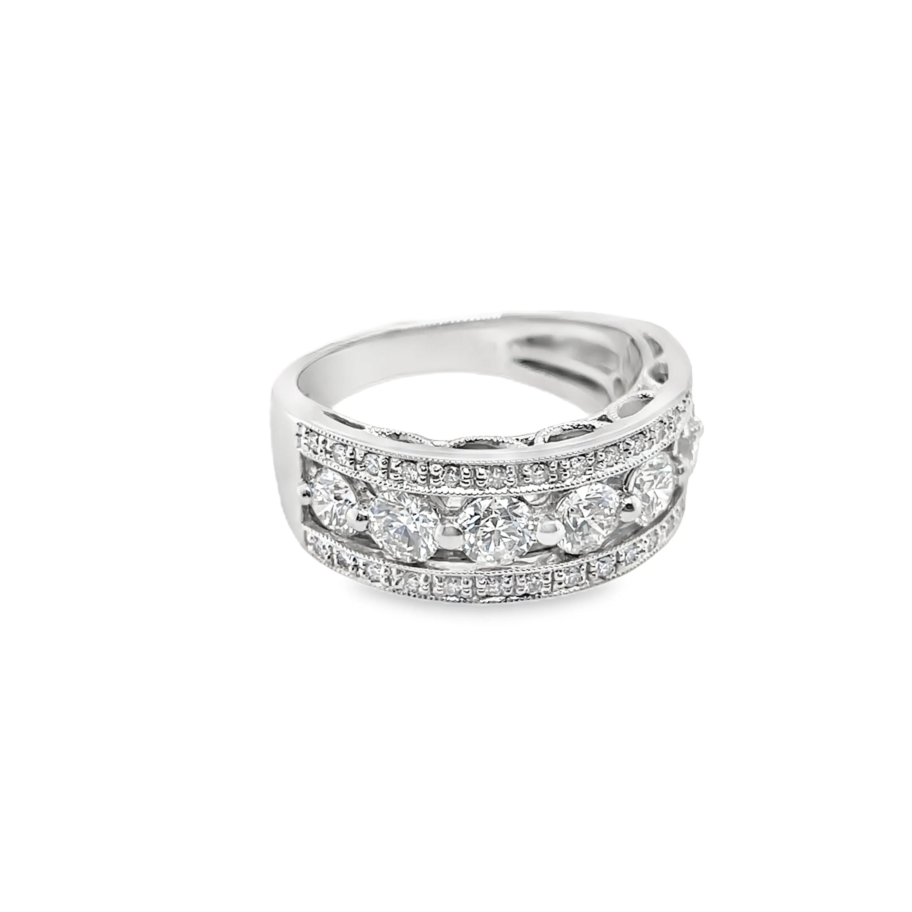 3 Row Brilliant Round White Diamond Band