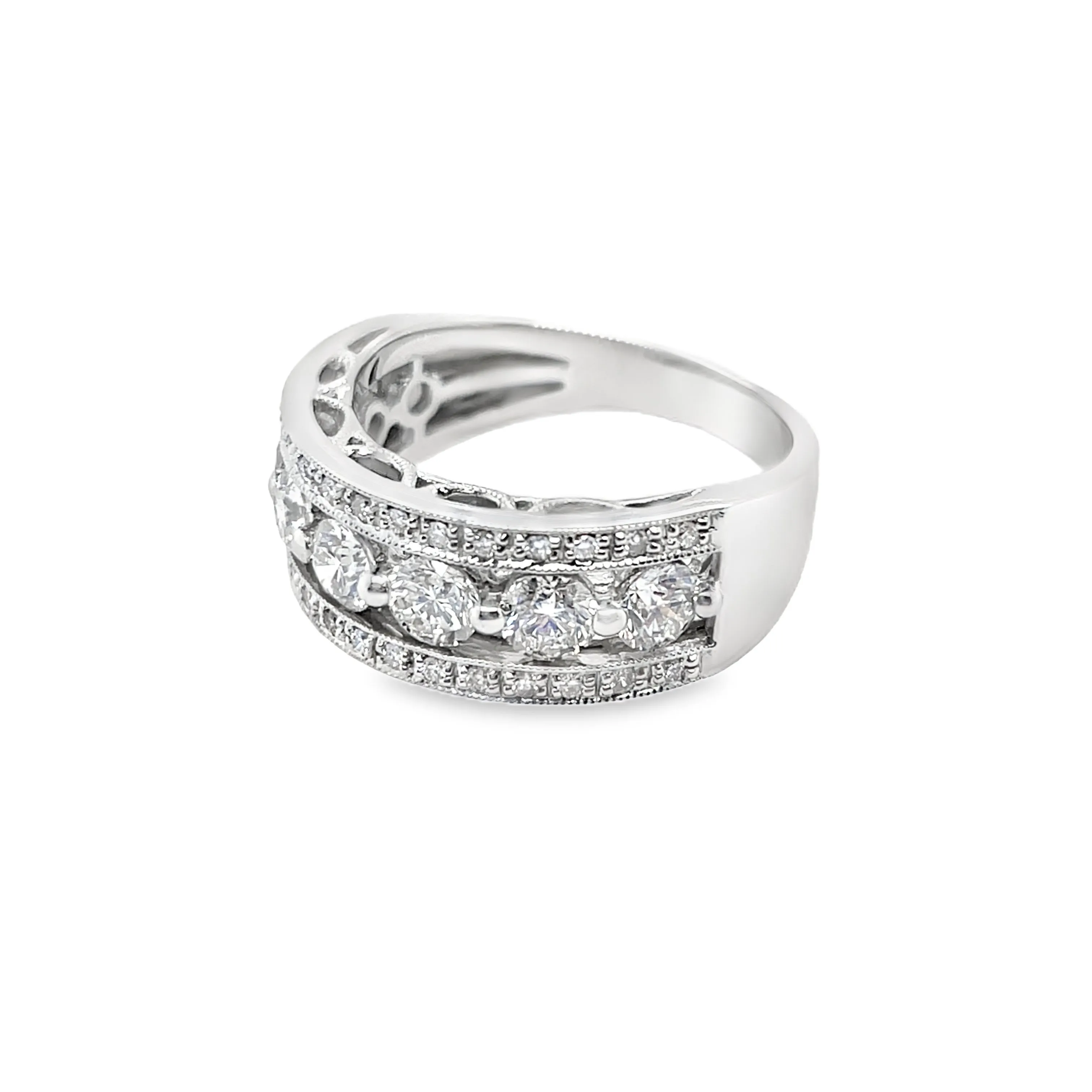 3 Row Brilliant Round White Diamond Band