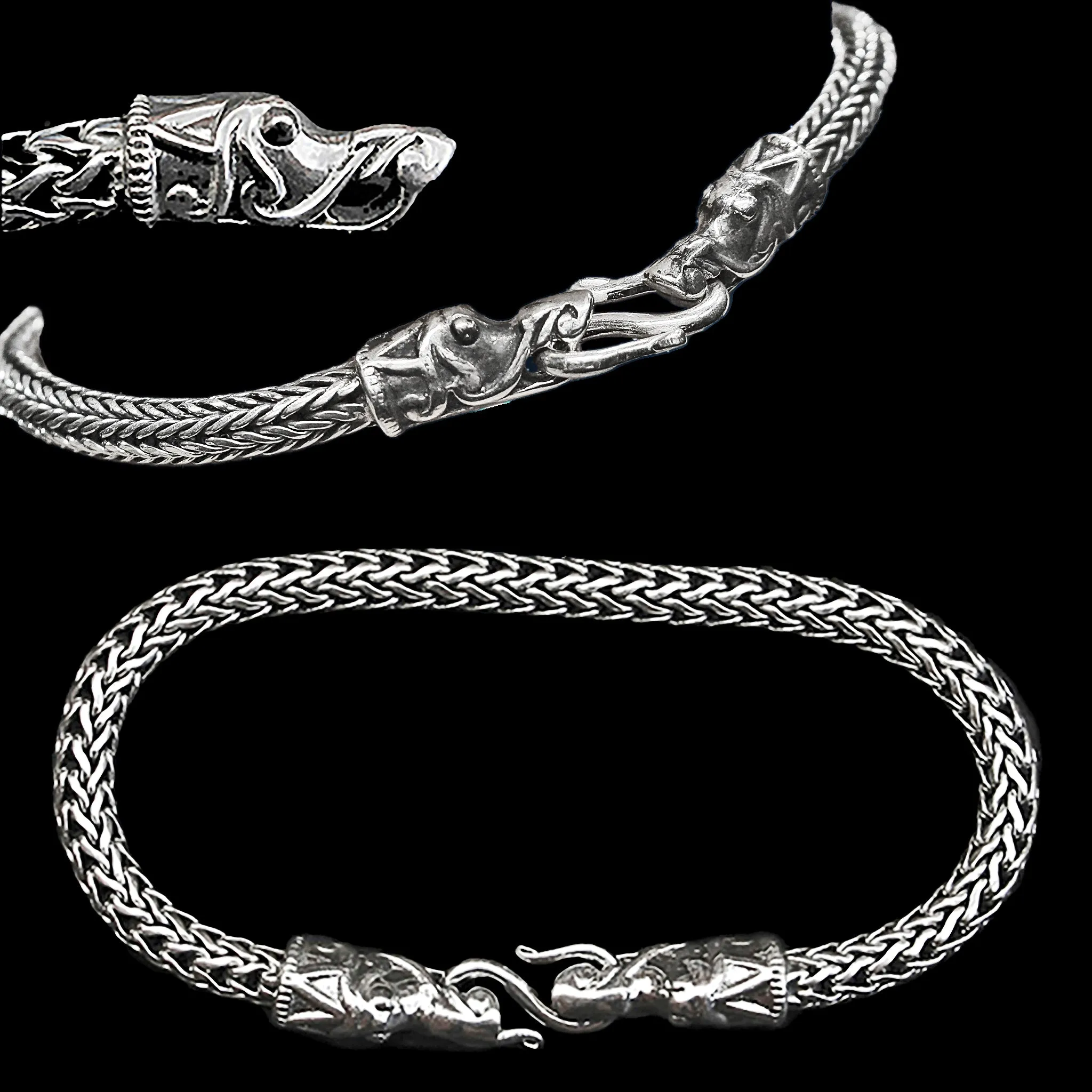 5mm Silver Snake Bracelet With Gotlandic Dragon Heads