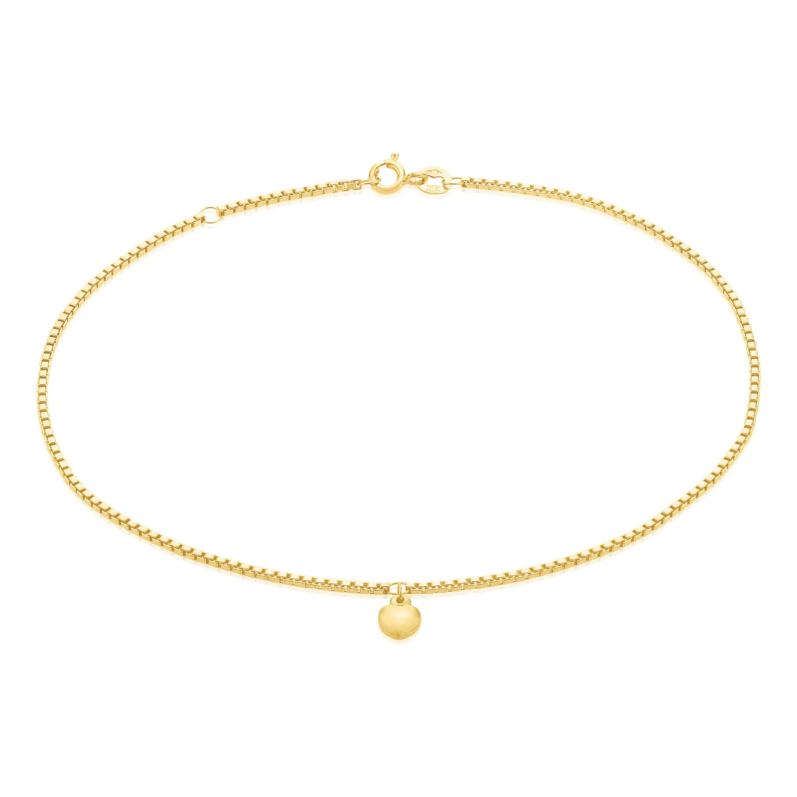 9ct Yellow Gold Silver Filled 27cm Heart Drop Anklet