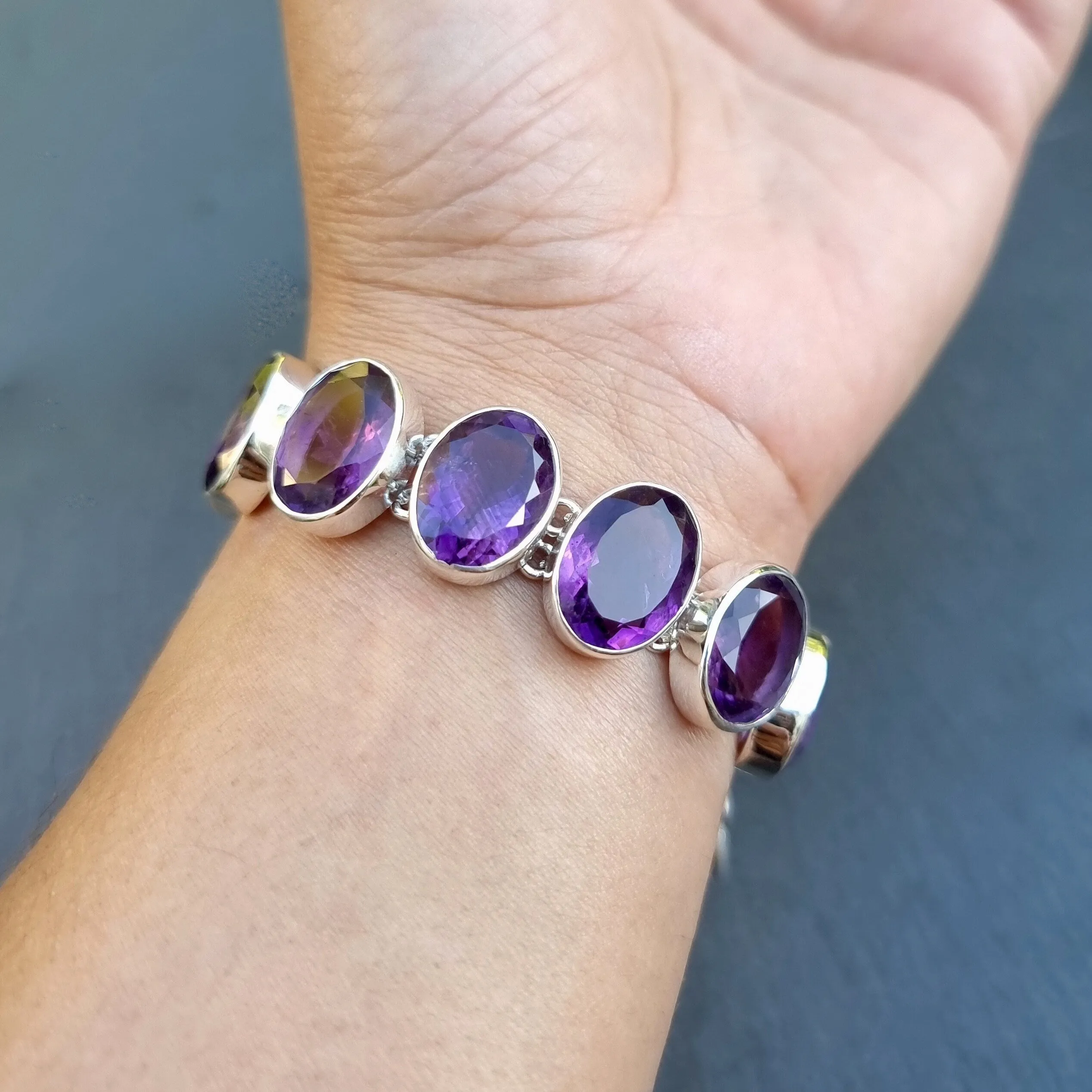 AAA Amethyst Sterling Silver Bracelet, AMEBL2