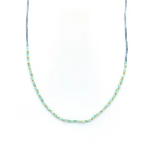 Amazonite and Gray Seed Beaded Necklace by Debbie Fisher