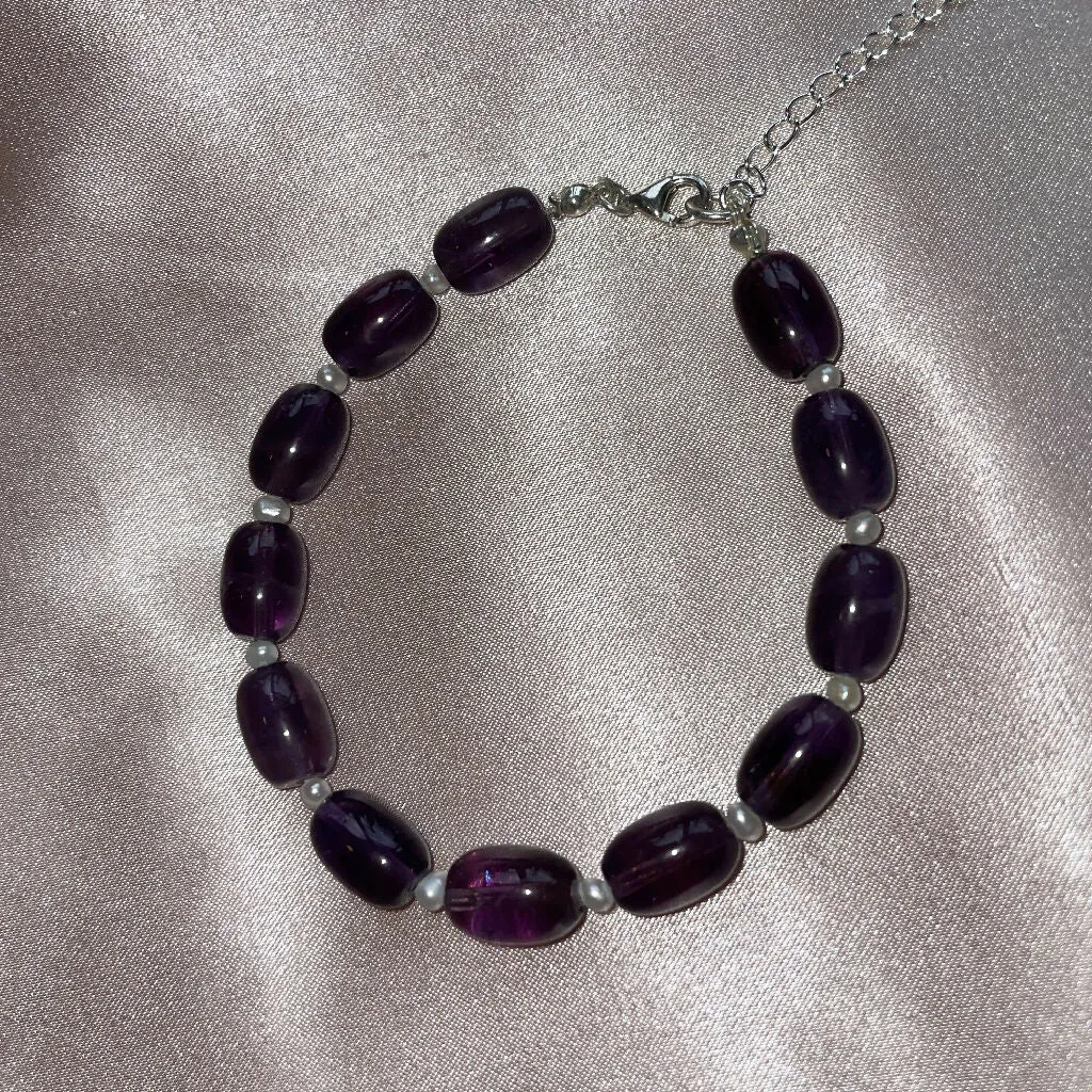 Amethyst and Freshwater Pearl Sterling Silver Bracelet