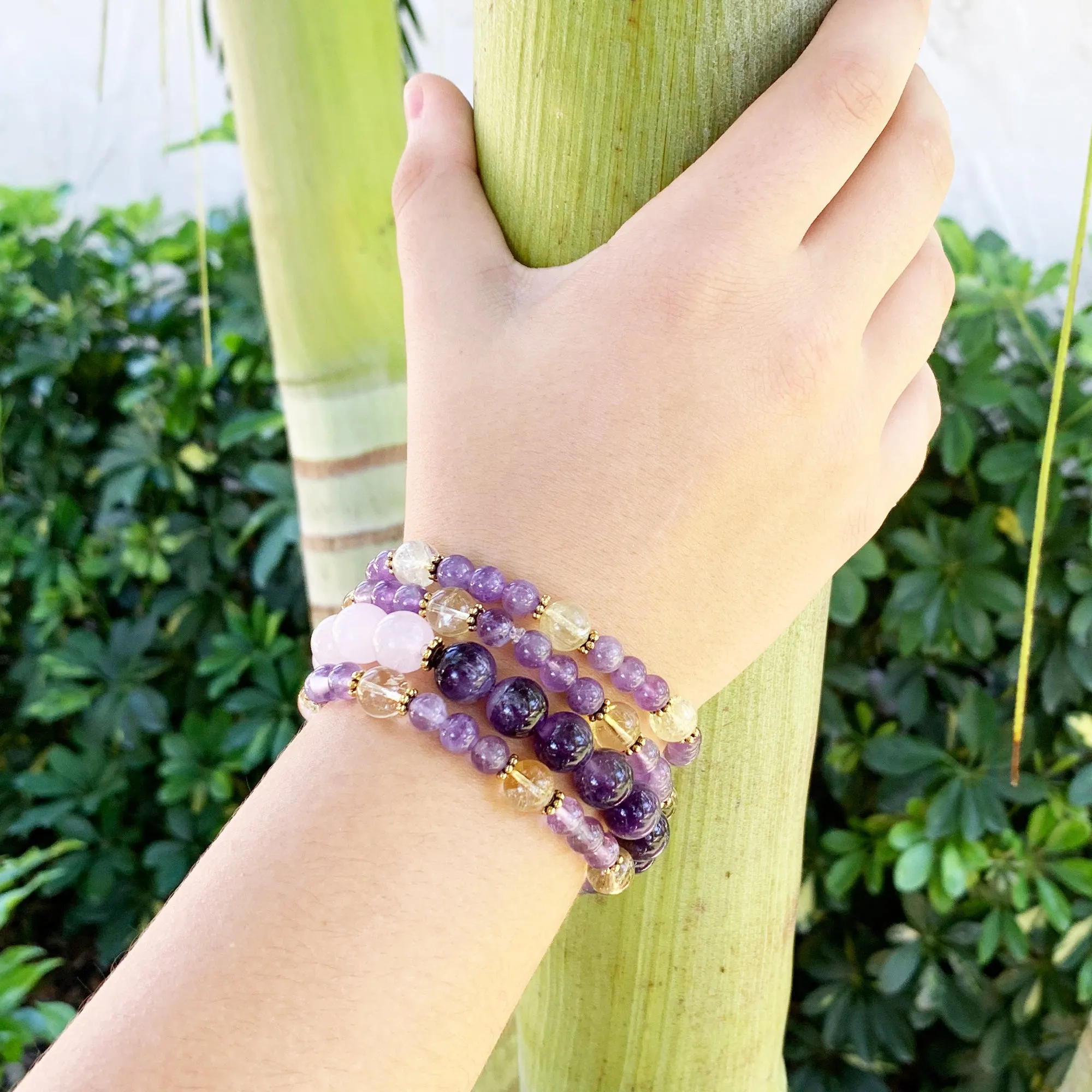 Amethyst and Rose Quartz Bracelet, 2pcs