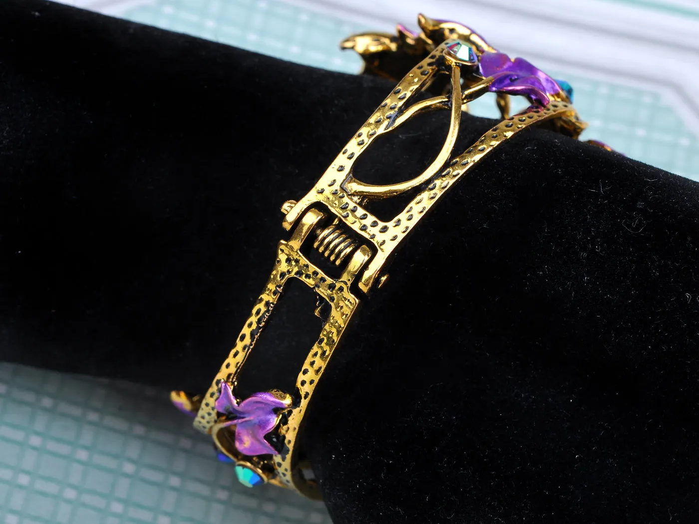 Amethyst Purple Spring Floral Flower Bracelet Bangle Cuff