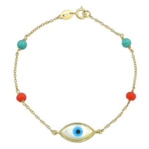 Amulet Evil Eye Bracelet or Anklet Yellow 14K Gold Plated .925 Sterling Silver