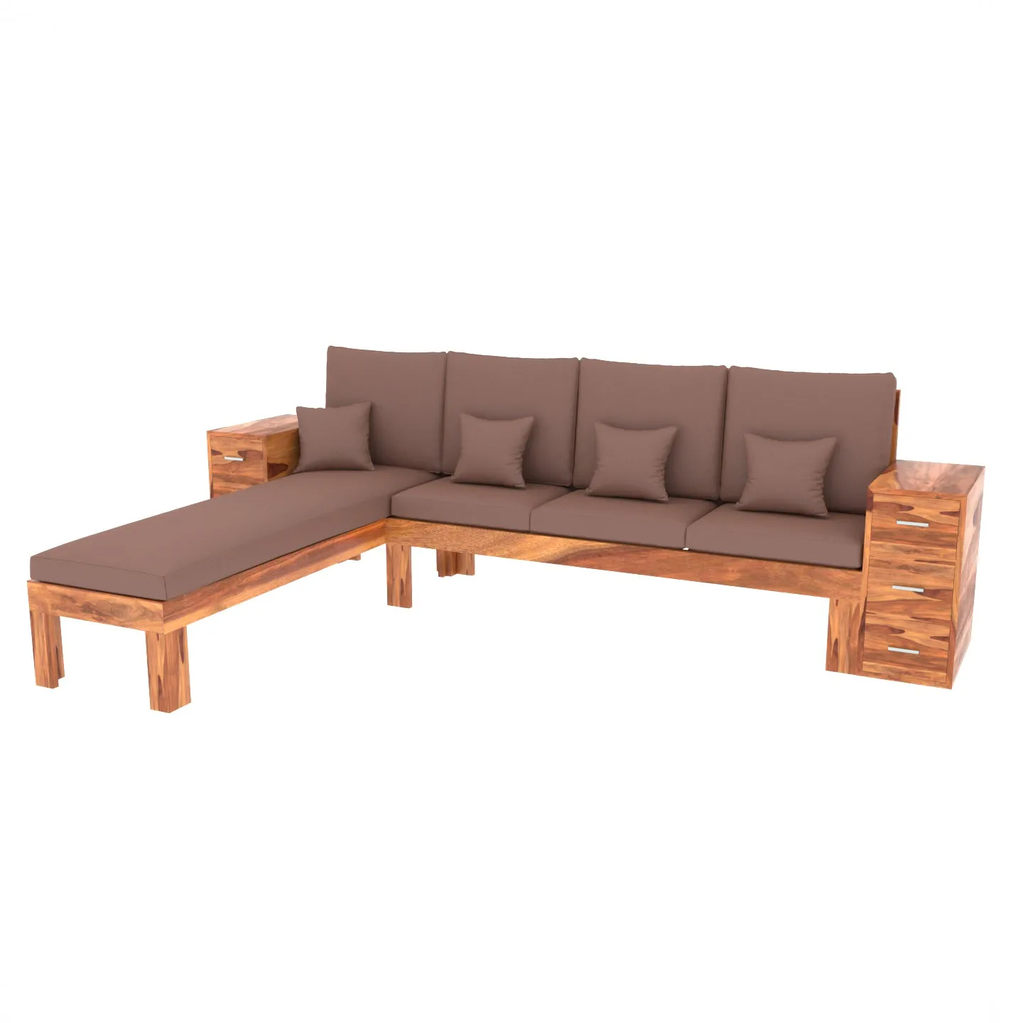 Antique Amber Brown Wooden Six Seater Vintage Sofa