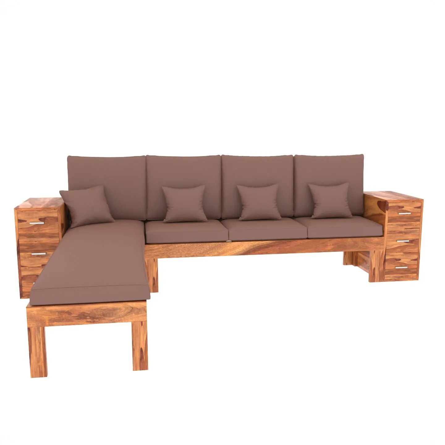 Antique Amber Brown Wooden Six Seater Vintage Sofa