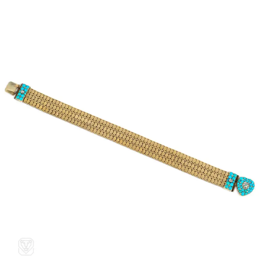 Antique gold and turquoise heart bracelet