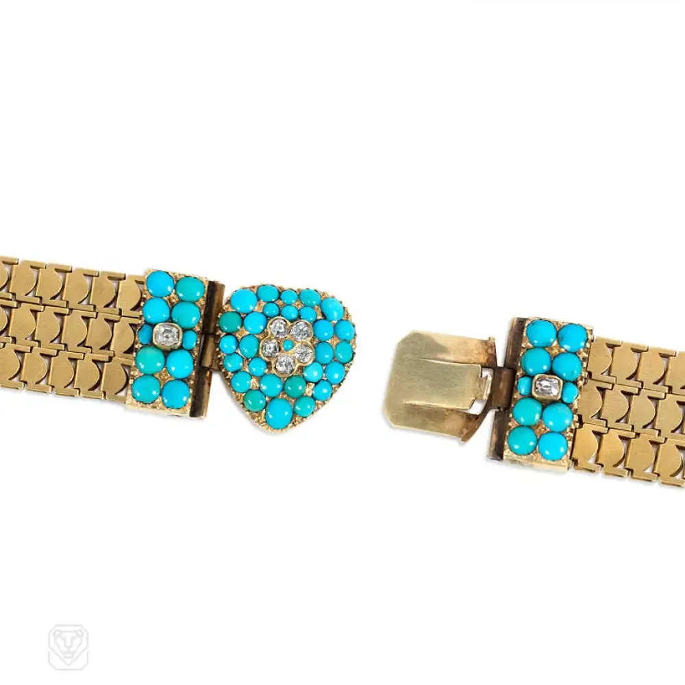 Antique gold and turquoise heart bracelet