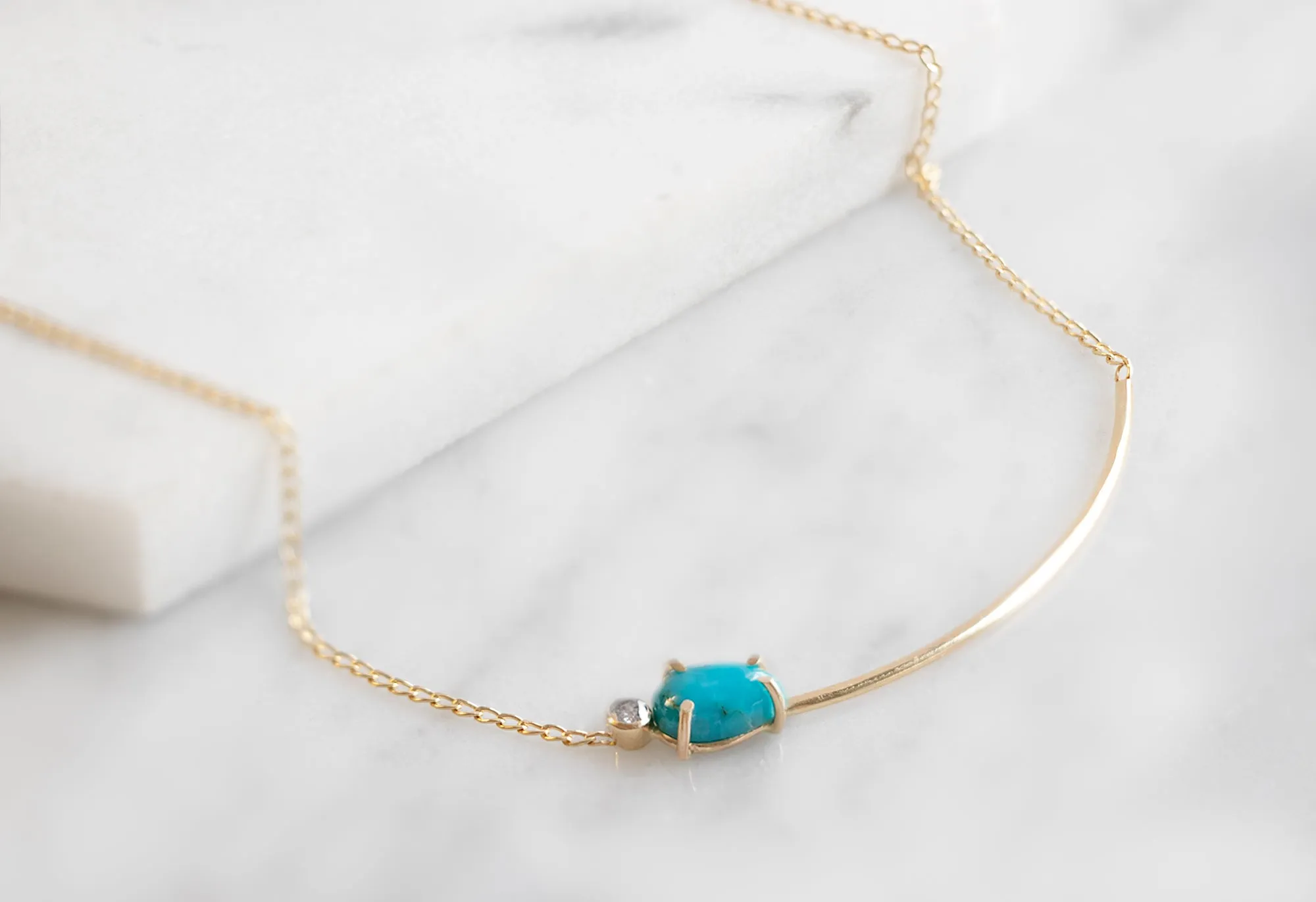 Asymmetrical Turquoise   Diamond Necklace