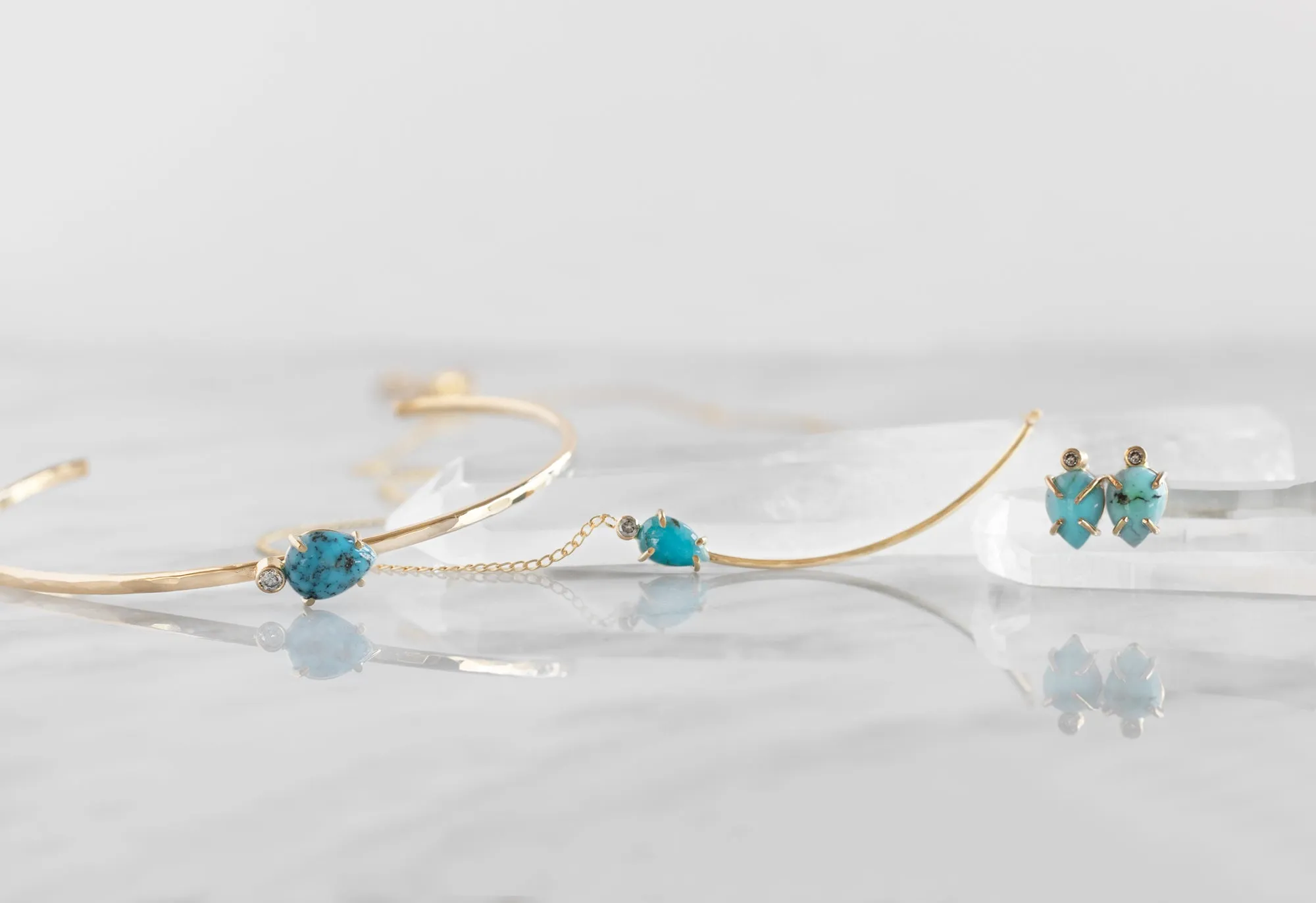 Asymmetrical Turquoise   Diamond Necklace
