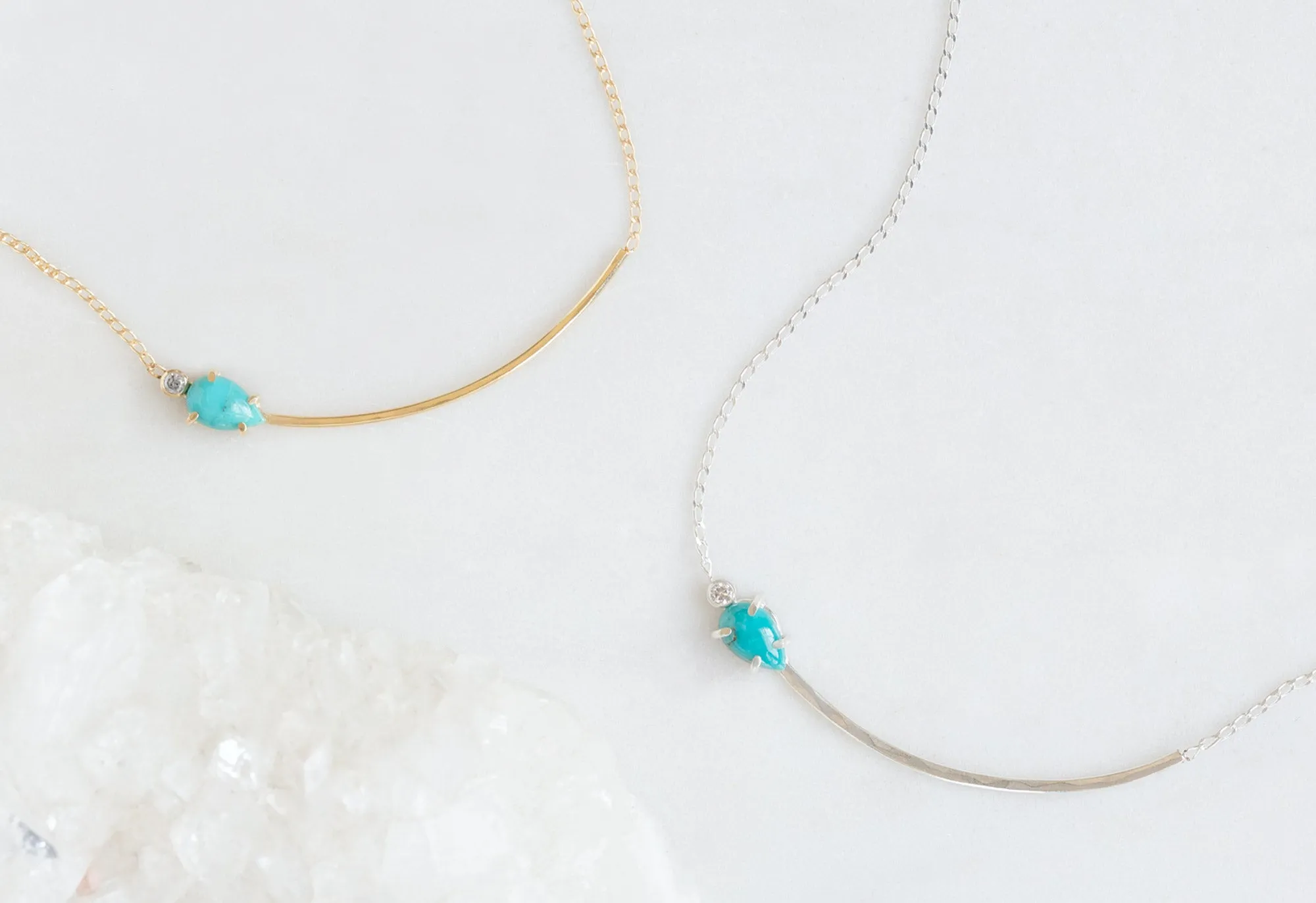 Asymmetrical Turquoise   Diamond Necklace