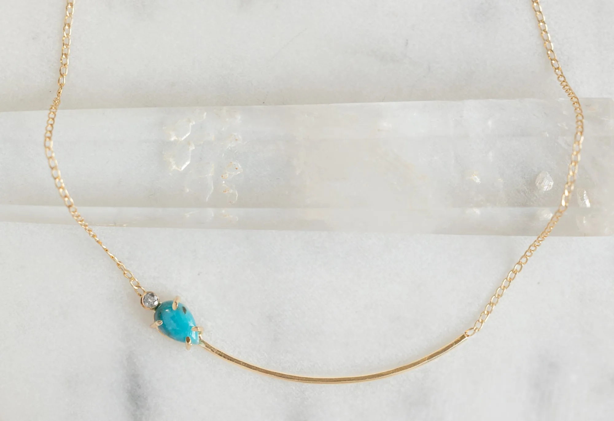 Asymmetrical Turquoise   Diamond Necklace