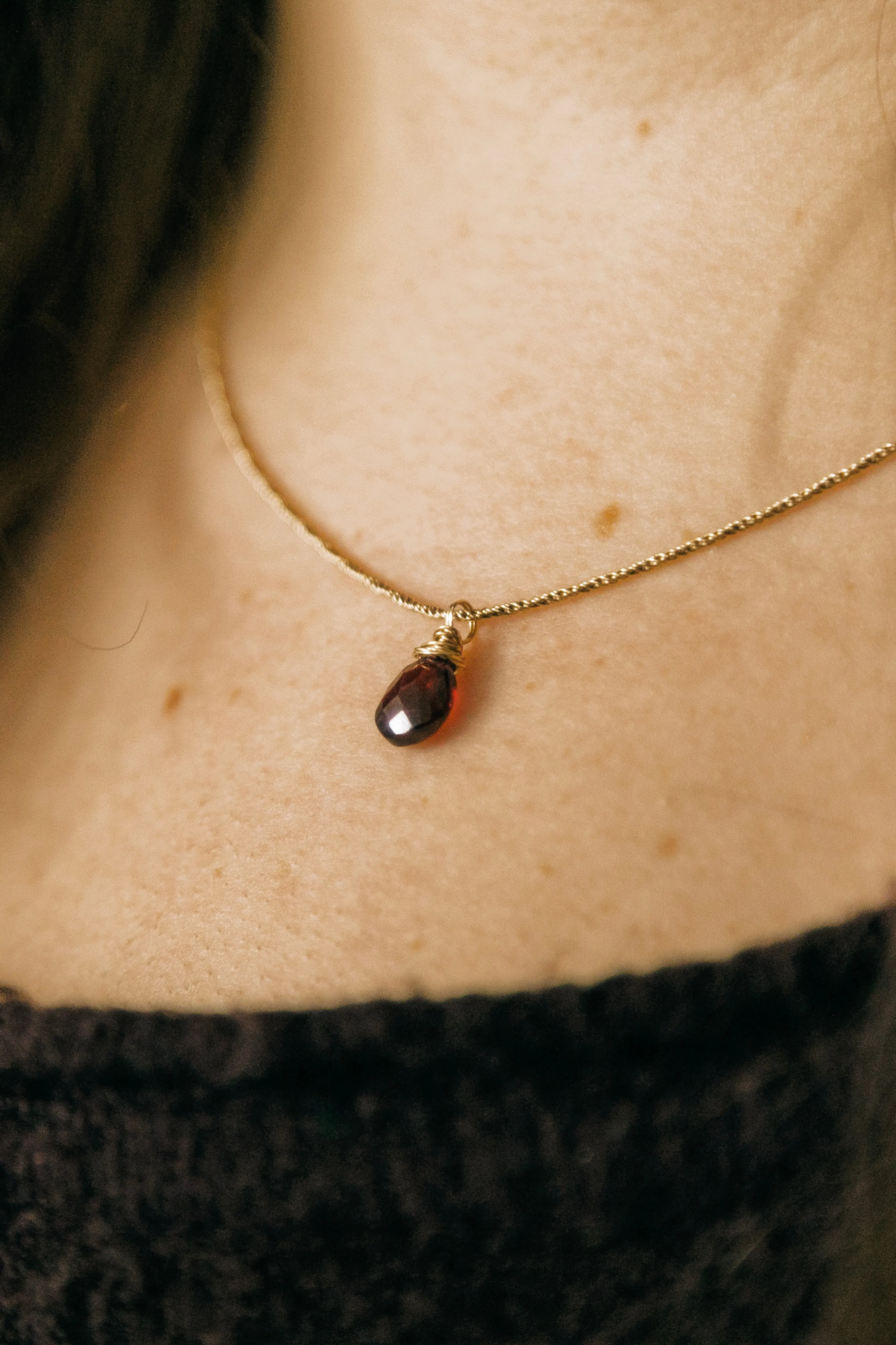 Birthstone Drop Necklace | Garnet