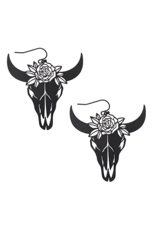 Black Bull Skull Head Earrings