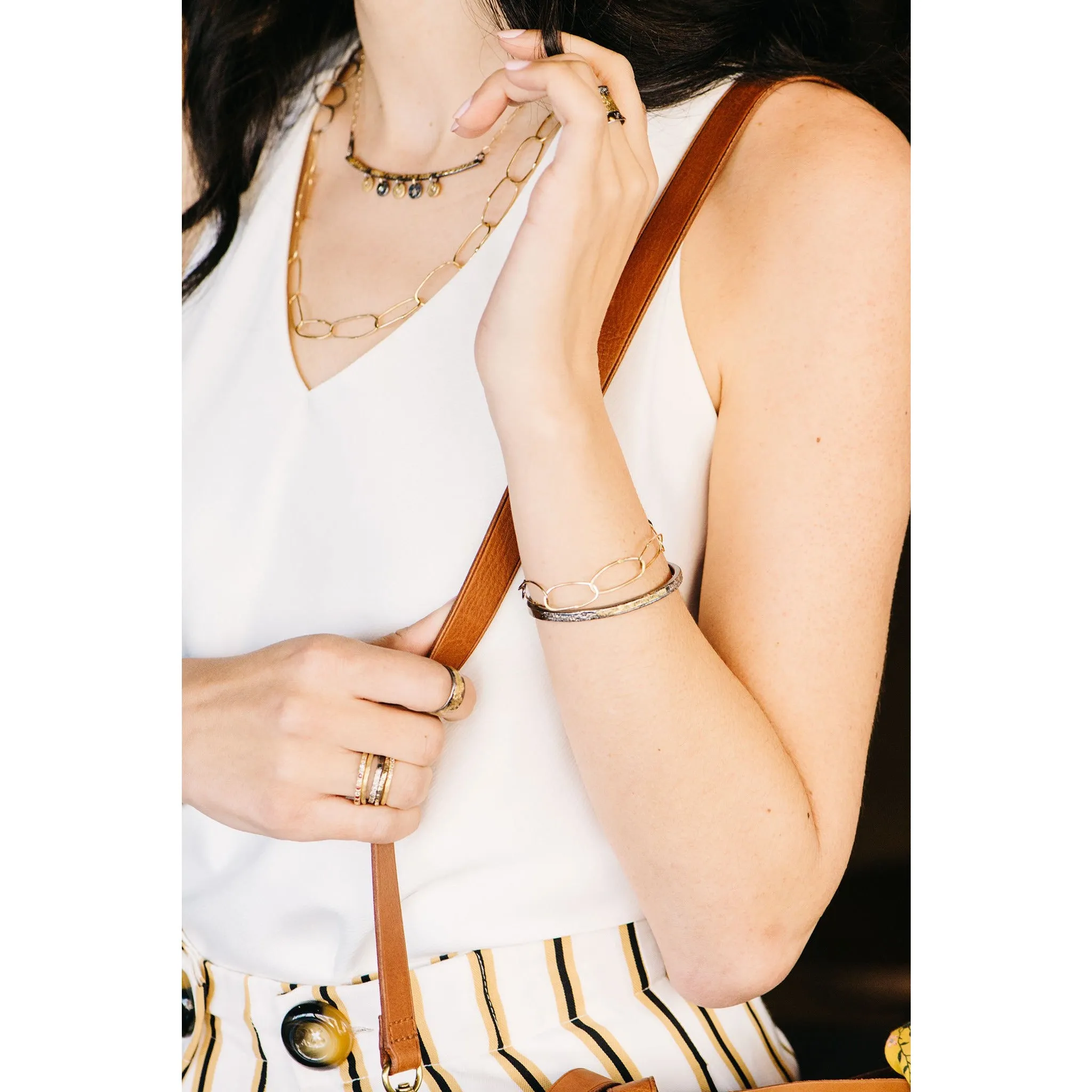 Breezy Chain Link Bracelet - 18k Gold   Oxidized Argentium Silver