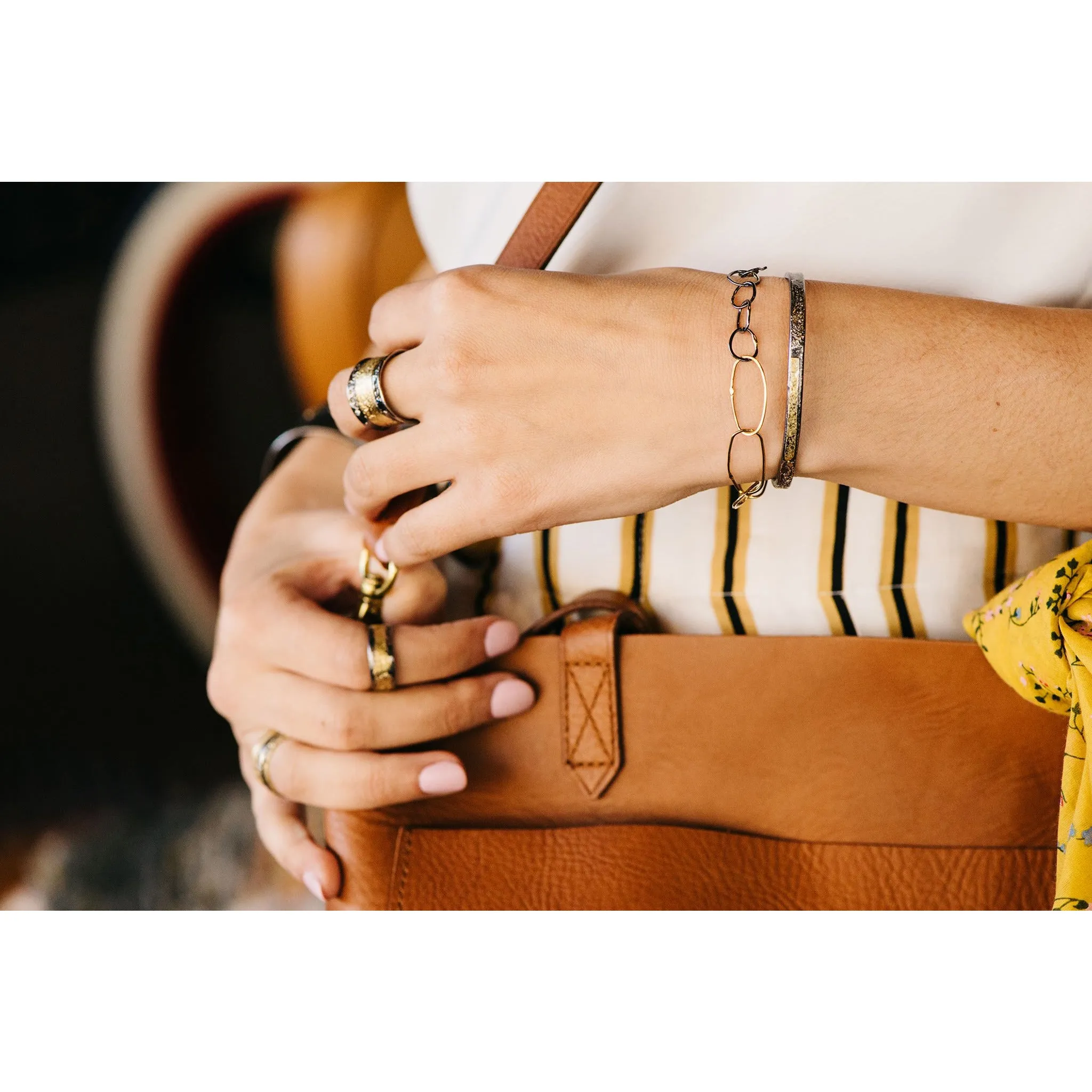 Breezy Chain Link Bracelet - 18k Gold   Oxidized Argentium Silver