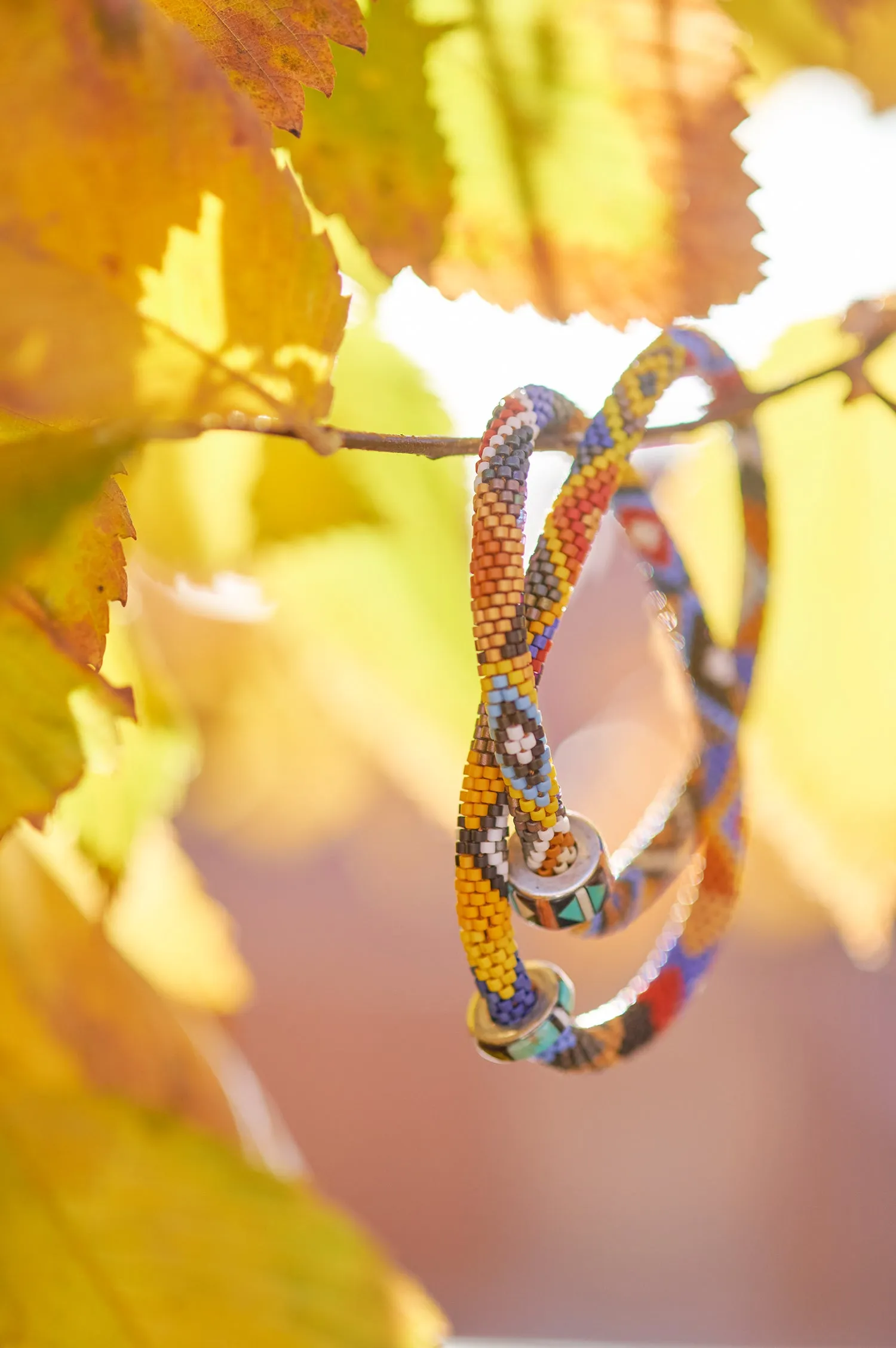 Bright Bracelet with Rings in Silver, Turquoise, & Oyster Shell