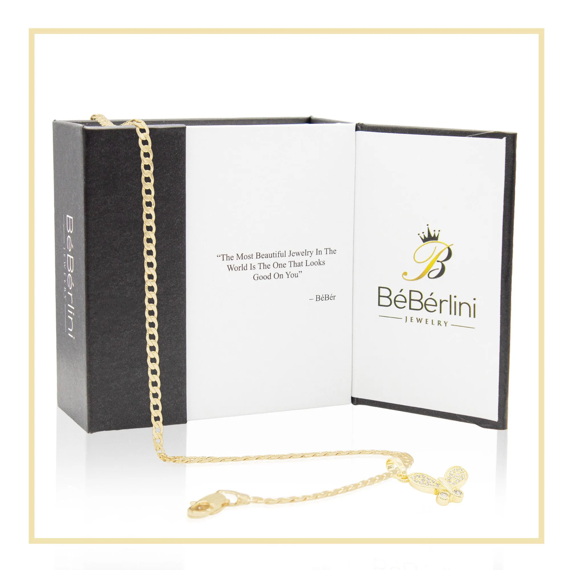Butterfly CZ Pendant 14K Anklet Gold Filled Cubic Zirconia 10" Women