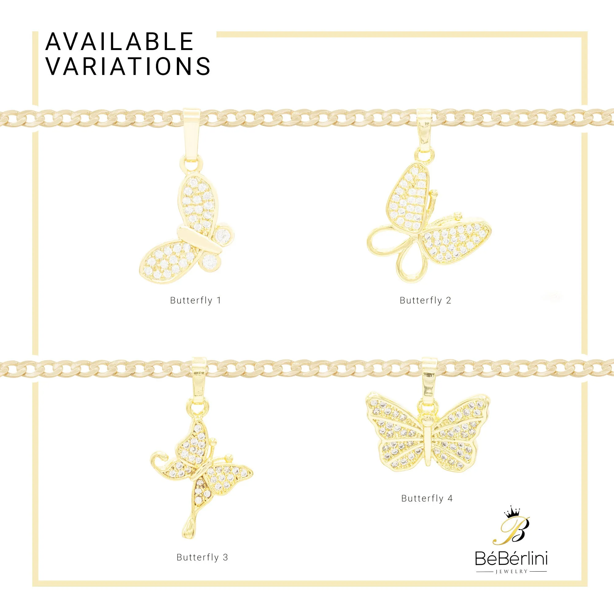 Butterfly CZ Pendant 14K Anklet Gold Filled Cubic Zirconia 10" Women