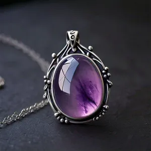 Ceres Real Vintage Amethyst Crystal Pendant in Silver