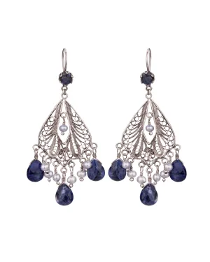 Chandelier Manor earrings - Sodalite and Ice Blue Pearls  ✿