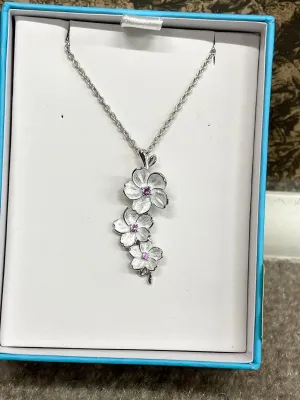 Cherry Blossoms Pink Sapphire Adjustable Silver Necklace