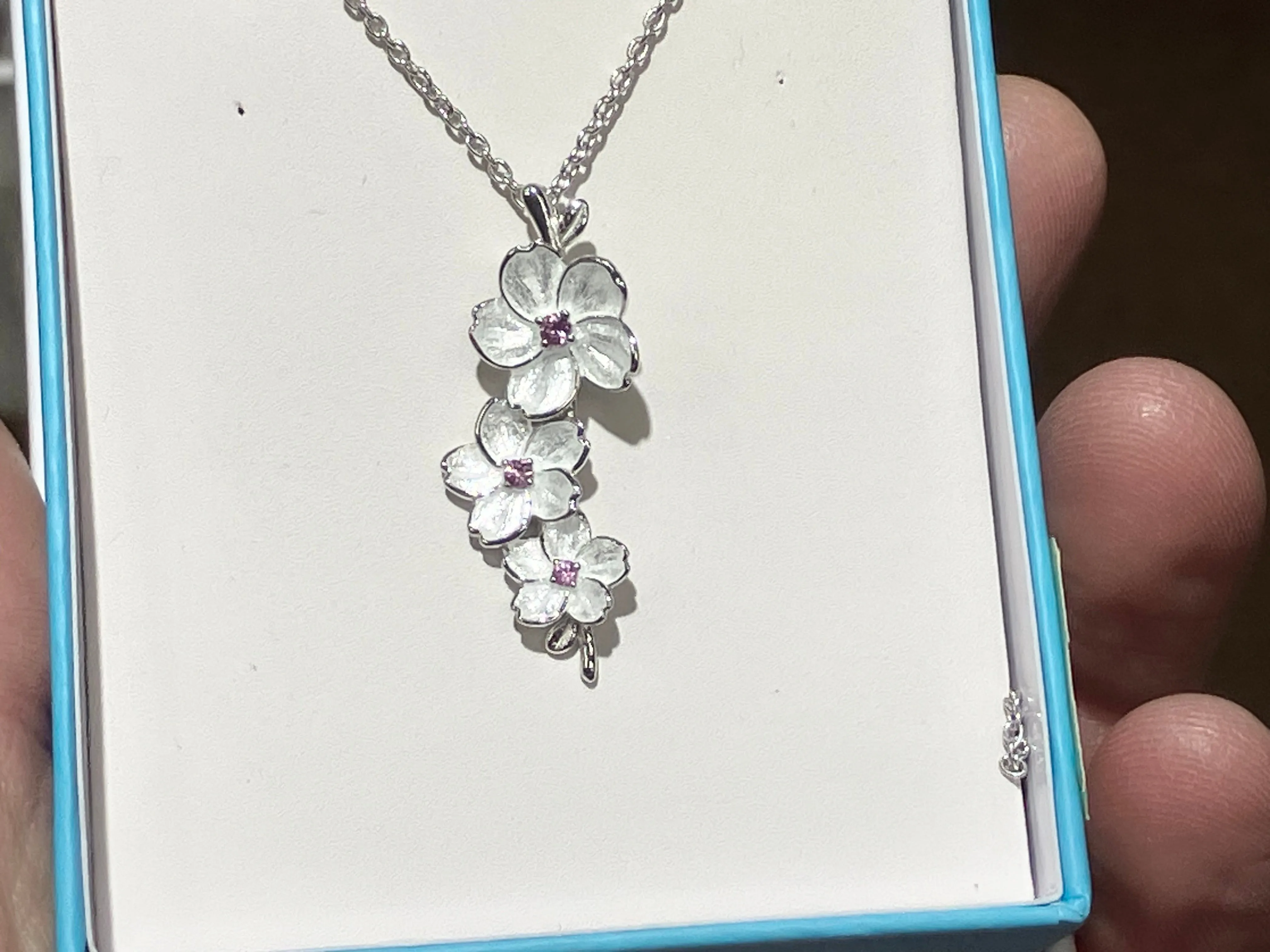 Cherry Blossoms Pink Sapphire Adjustable Silver Necklace