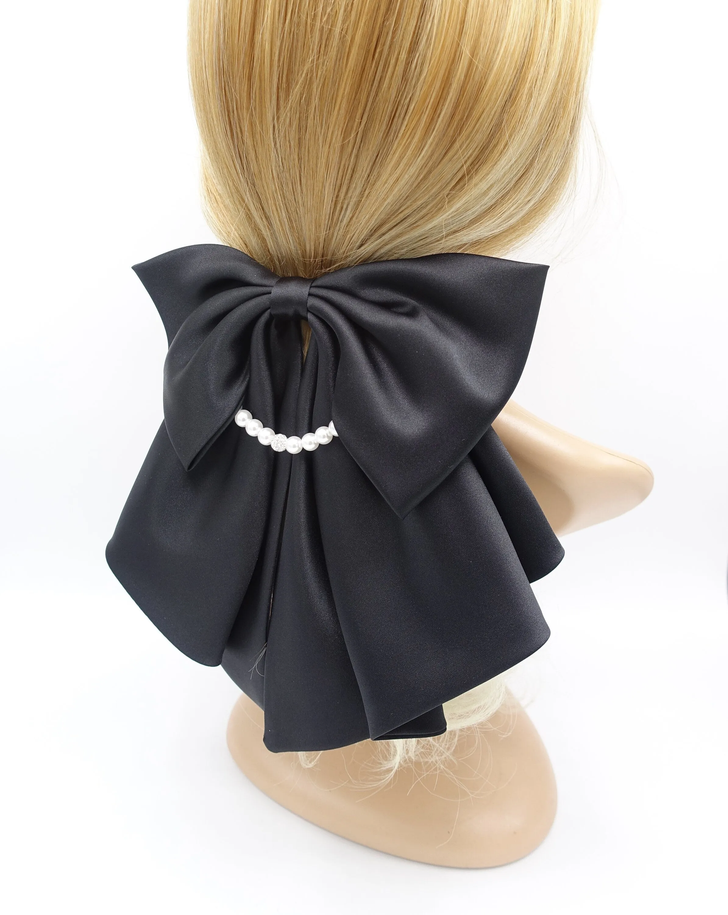classic satin hair bow, pearl necklace hair bow, jeweled hair bow for women by VeryShine
