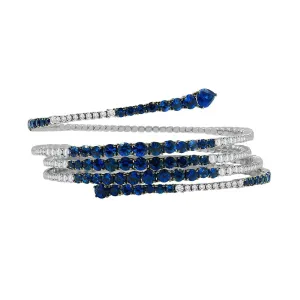 Couture 18KT iconic Diamonds flexi coil bangle with Ceylon Blue Sapphire