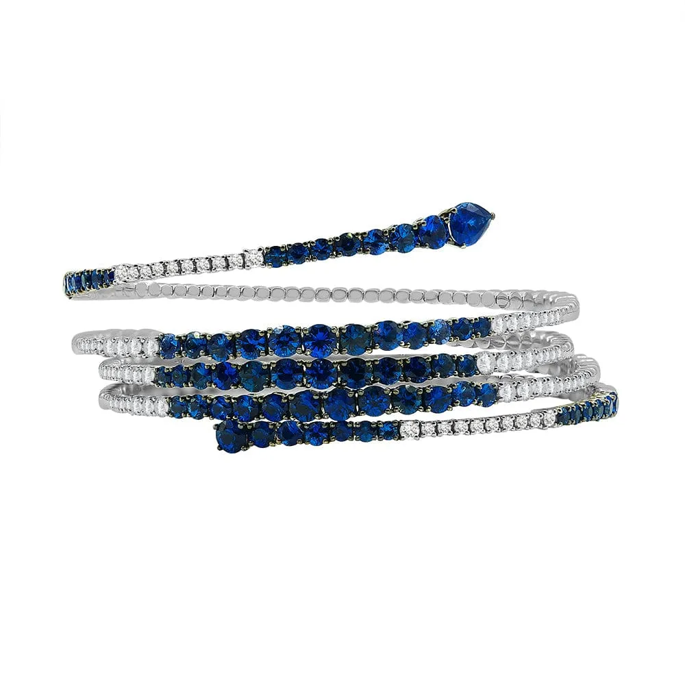 Couture 18KT iconic Diamonds flexi coil bangle with Ceylon Blue Sapphire
