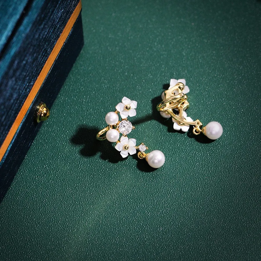 Cubic Zirconia Freshwater Pearls Ear Clip Earrings