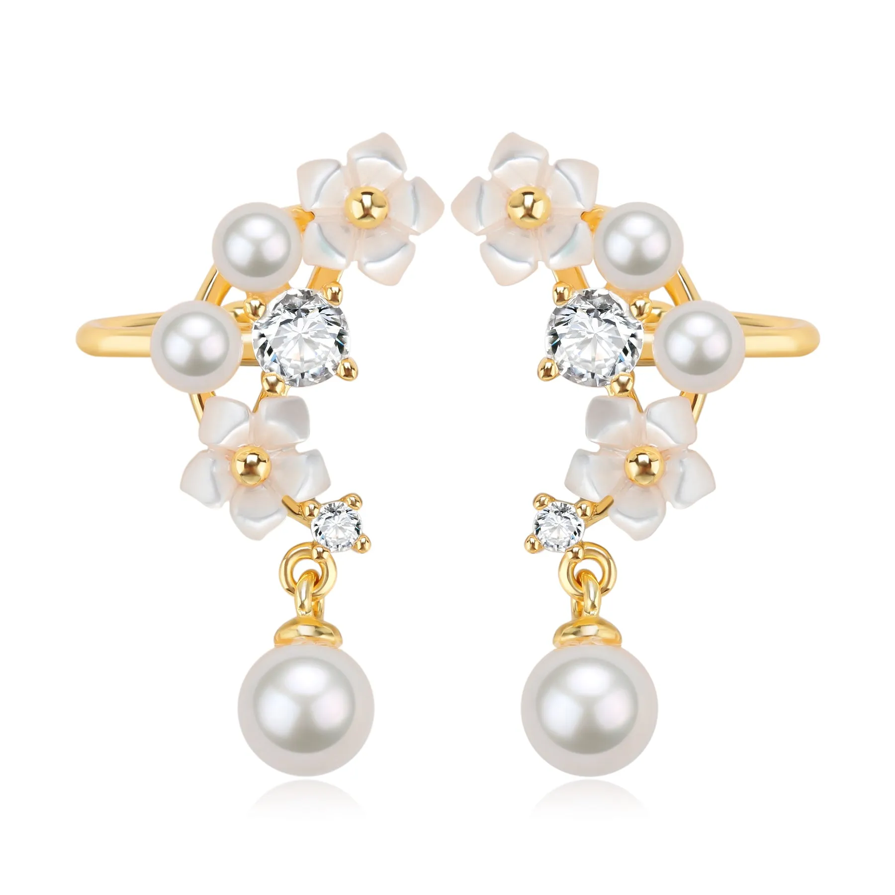 Cubic Zirconia Freshwater Pearls Ear Clip Earrings